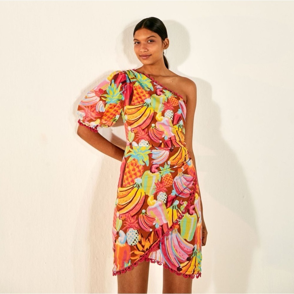Farm Rio Fruit Salad One Shoulder Mini Dress Small